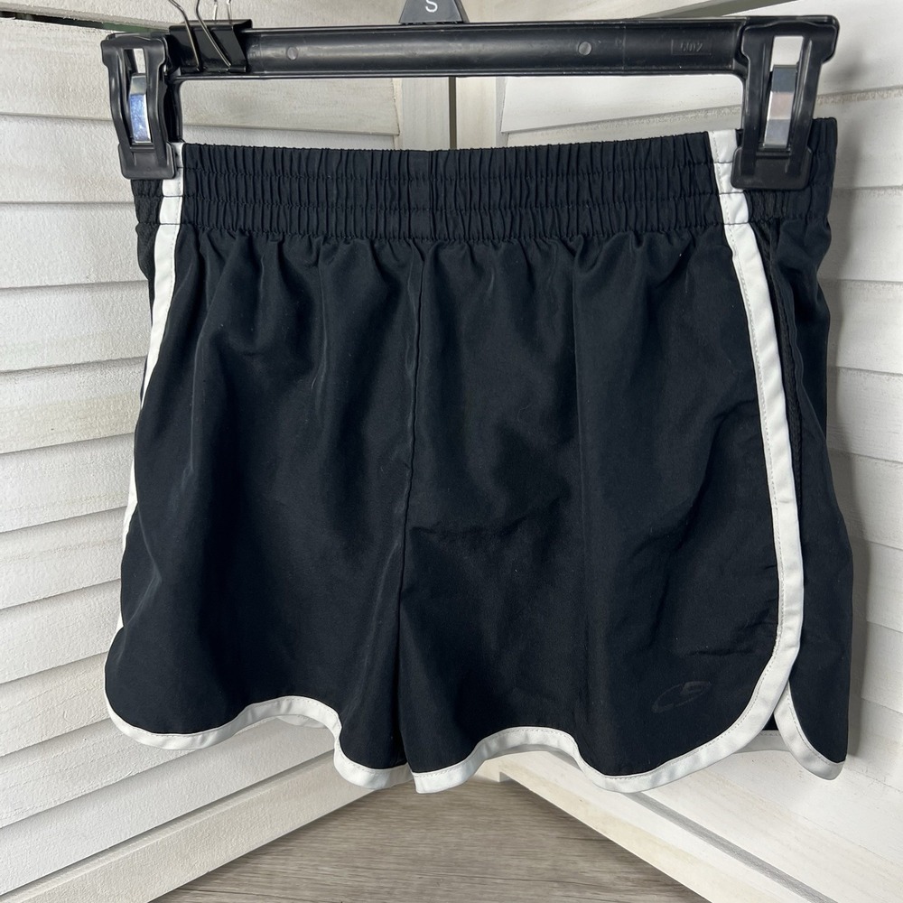 Champion Shorts Girls Black White Running Athletic Lined Youth Sz Large 10/12